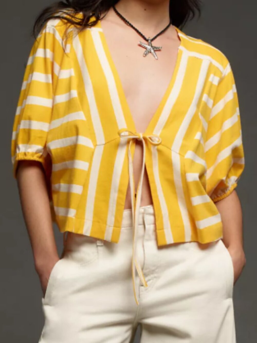 by Anthropologie Voluminous Tie-Front Top : XS
